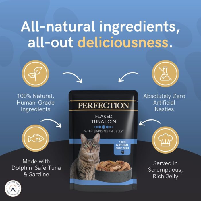 HiLife PERFECTION - Wet Cat Food - Flaked Tuna Loin with Sardine in Jelly - Natural Ingredients Grain Free, 18 x 70 g Pouches