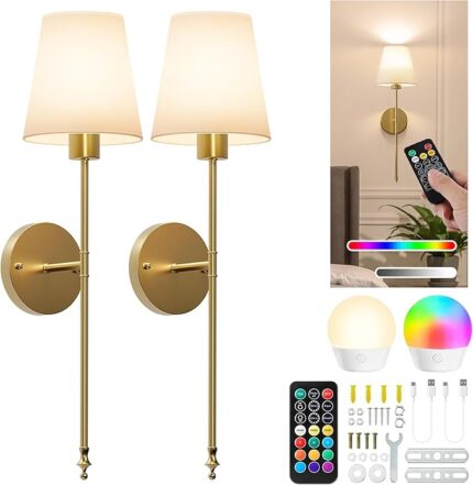 Wireless Rechargeable Wall Lights | Battery Operated Wall Lights Indoor & Outdoor Sconces with 5000mAh Battery | Adjustable Brightness & Color Temperature | Easy Installation for Bedroom, Room & More [Energy Class A+]