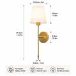 Dimensions and size guide for gold wall sconce lamp