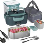 Electric Lunch Box Heater - Portable Food Warmer for Truck, Car, Office, Camping & Travel - 3-in-1 Adult Lunch Box - Green