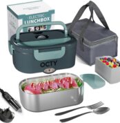 Electric Lunch Box Heater - Portable Food Warmer for Truck, Car, Office, Camping & Travel - 3-in-1 Adult Lunch Box - Green