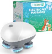 Handheld Pet Massager for Dogs and Cats by Tilcare - Electric Massage Tool - Head and Back Scratcher for Relieving Tension with Four Rotating Massage Heads