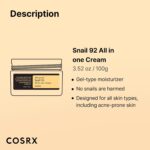 COSRX Advanced Snail 92 All in One Cream Korean Snail Mucin Face Cream & Gel Moisturiser for Dry Sensitive and Anti Aging Skin, Daily Soothing