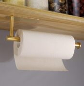 Gold Kitchen Roll Holder, Stainless Steel Paper Towel Holder Wall Mounted Under Cabinet Self Adhesive for Bathroom RV