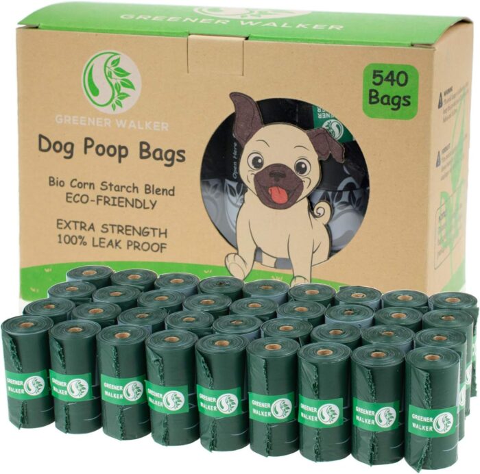 GREENER WALKER Poo Bags for Dog Waste, 540 Poop Bags,Extra Thick Strong 100% Leak Proof Biodegradable Dog Poo Bags (Deep Green)