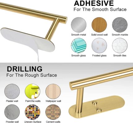 Gold Kitchen Roll Holder, Stainless Steel Paper Towel Holder Wall Mounted Under Cabinet Self Adhesive for Bathroom RV