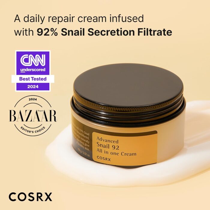 COSRX Advanced Snail 92 All in One Cream Korean Snail Mucin Face Cream & Gel Moisturiser for Dry Sensitive and Anti Aging Skin, Daily Soothing