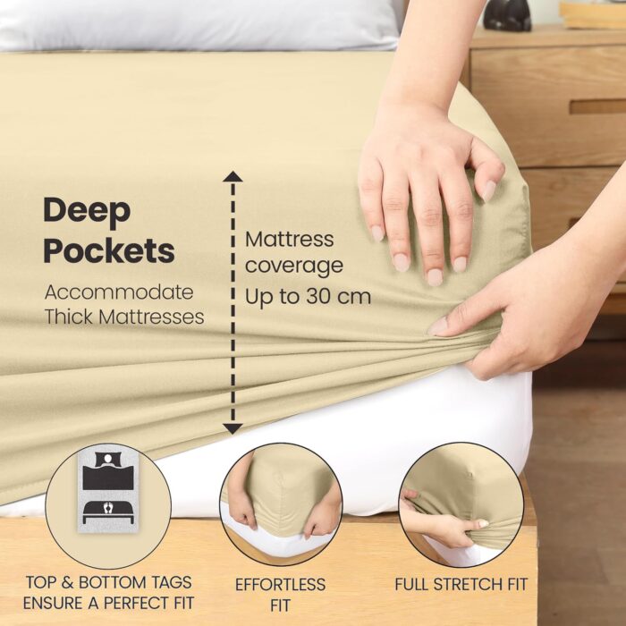 Utopia Bedding Fitted Sheet Small Double / 4ft, Beige - Deep Pocket 12 inch (30 cm) - Easy Care - Soft Brushed Polyester Microfibre Fabric - Shrinkage and Fade Resistant - Bottom Sheet