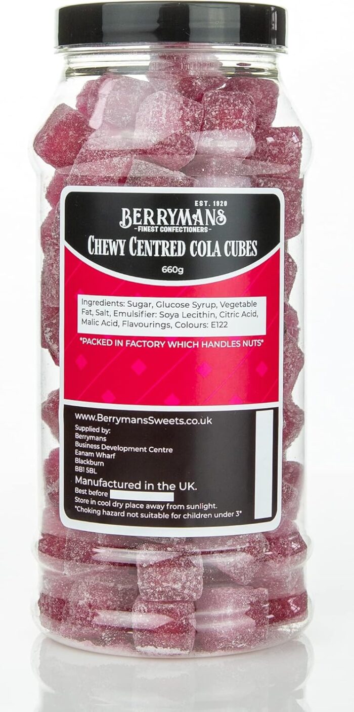 Original Chewy Centred Cola Cubes Boiled Retro Sweets Gift Jar by Berrymans Sweet Shop - Classic Sweets, Traditional Taste.