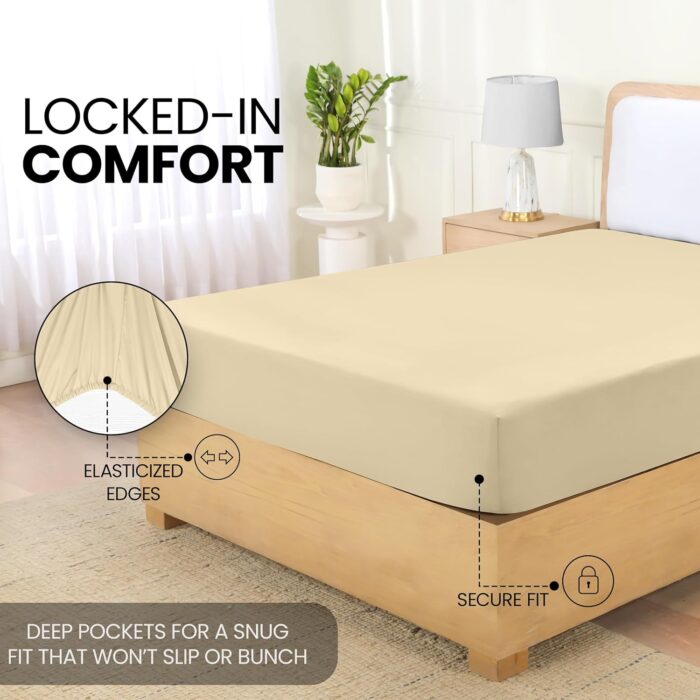 Utopia Bedding Fitted Sheet Small Double / 4ft, Beige - Deep Pocket 12 inch (30 cm) - Easy Care - Soft Brushed Polyester Microfibre Fabric - Shrinkage and Fade Resistant - Bottom Sheet