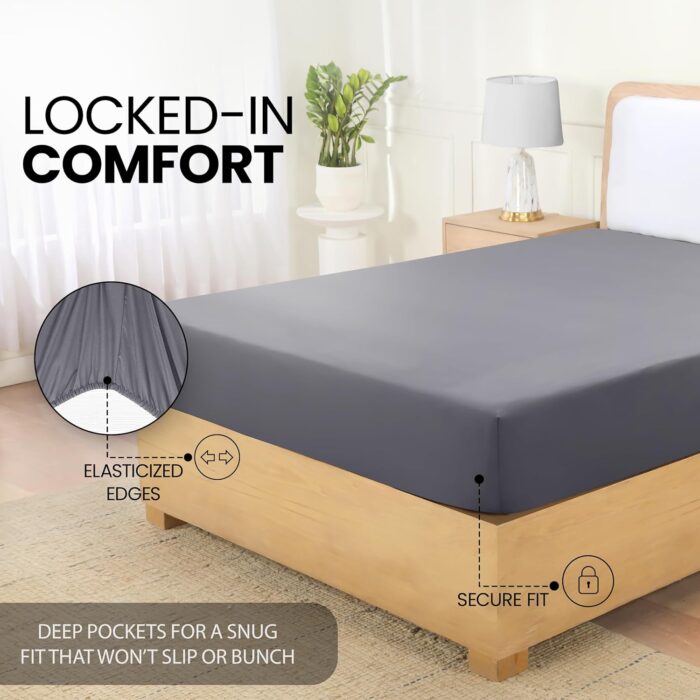 Utopia Bedding Fitted Sheet Double, Grey - Deep Pocket 14 inch (35 cm) - Easy Care - Soft Brushed Microfibre Fabric - Shrinkage and Fade Resistant - Bottom Sheet