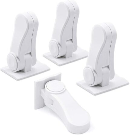 4 Pack Door Lever Child Safety Locks, SACONELL Upgraded Childproof Single Lever Lock, 180 Degree Revolving Door Lock with Adhesive (White)