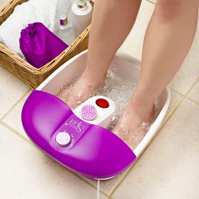 Sensio Spa Foot Spa Massager Pedicure Bath Nine accessories Pamper Your Feet with Heat Bubbles and Massaging Tools All In One Home Salon Therapeutic Massage Tub Pedicure Set White Purple