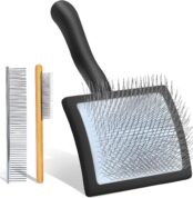 COZYGIFT Dog Slicker Brush for Medium or Long Haired Dogs, Long Pin Slicker Brush for Removes Loose Hair, Tangles and Knots, Best Grooming Tools for Small...
