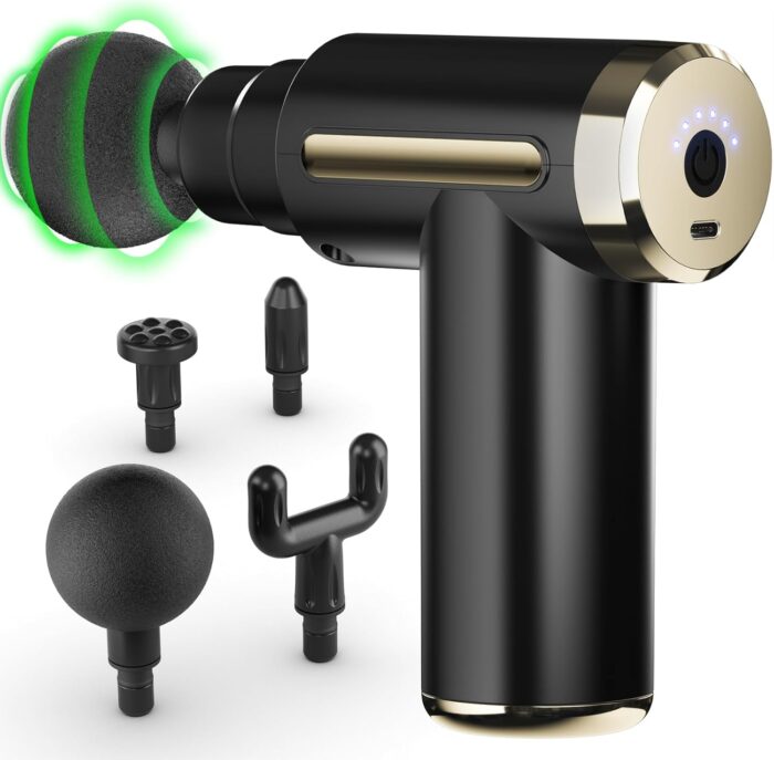 cotsoco Massage Gun Deep Tissue with 4 Massage Heads, Electric Handheld Massagers with 6 Speeds Quiet Mini Massager for Targeted Relaxation of Shoulders, Back & Body, Gift for Men/Women