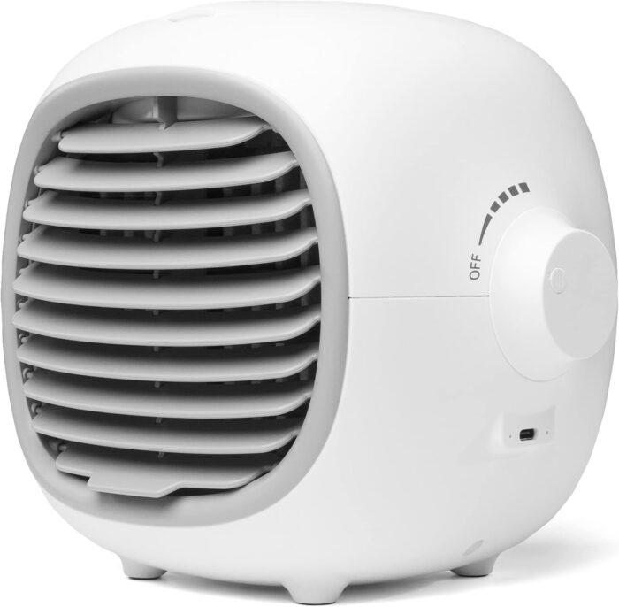 Compact and portable design lets you take it anywhere - The Airblo portable air cooler is designed to be small and lightweight, making it easy to take with you wherever you go. Whether you're traveling, working in the office, or lounging at home, you can enjoy the benefits of cool, refreshing air without the hassle of a bulky air conditioning unit. Measuring just 7 inches in height and 9 inches in width, our air cooler can fit easily on a desk or tabletop, and its sleek design won't clash with your decor. And when it's time to hit the road, simply slip it into your bag or backpack and you're good to go!