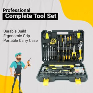 AR Easy Buy 108-Piece Household Tool Kit for DIY & Home Repair – Claw Hammer, Adjustable Wrench, Ratchet Wrench, Screwdrivers, Sockets, Pliers, and More in Portable Storage Case