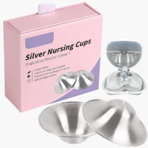 Boboduck 925 Pure Silver Nipple Shields, Original Silver Cups for Breastfeeding, Breast Shields for Nursing Newborns, Essentials Nipple Guards and Pads (Large)