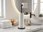 Premium free standing toilet roll holder with stainless steel body, Black - Image 4