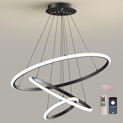 duowelly Chandeliers Ceiling Light APP Controlled,Led Pendant Lights with Remote,Light Fittings Ceiling Pendant,Dinner Table Chandelier for Living Room Bedroom Kitchen Island(Black) [Energy Class A++]