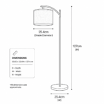 Arc floor lamp dimensions 127cm height and 25.4cm shade diameter