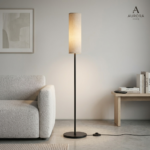 Aurora Home black linen floor lamp in minimalist living room