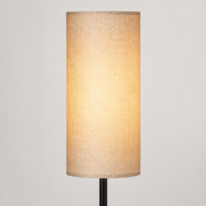 Close-up of black linen floor lamp fabric shade