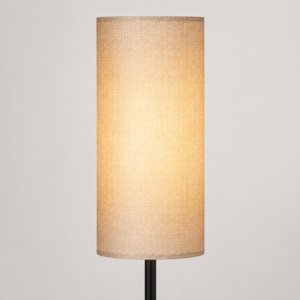 Close-up of black linen floor lamp fabric shade