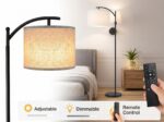 Arc Floor Lamp for Living Room with LED Smart Bulb, 3 Light Modes, Remote Control & Rotatable Linen Shade, Black Standing Floor Lamp
