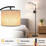 Arc Floor Lamp for Living Room with LED Smart Bulb, 3 Light Modes, Remote Control & Rotatable Linen Shade, Black Standing Floor Lamp
