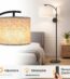 Arc Floor Lamp for Living Room with LED Smart Bulb, 3 Light Modes, Remote Control & Rotatable Linen Shade, Black Standing Floor Lamp