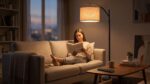 Arc Floor Lamp for Living Room with LED Smart Bulb, 3 Light Modes, Remote Control & Rotatable Linen Shade, Black Standing Floor Lamp - Image 3