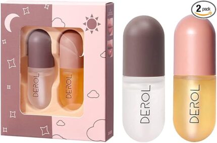 2 Pcs Lip Plumper Set Natural Makeup Plumping Lip Gloss Lip Care Serum Kit For Derol Lip Plumper Lip For Fuller Hydrated Beauty Lips (Set A)