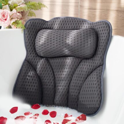 Joeyset Bath Pillows for Tub Head Neck Back Support, Bathtub Pillow 4D Breathable Air Mesh, Spa Relaxing Gifts for Women, Luxury Bathing Accessories with 6 Suction Cups and Hook (Gray)