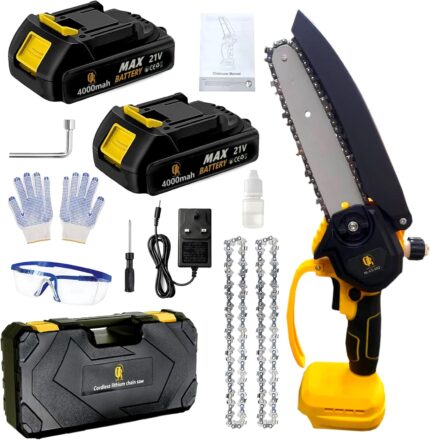 AR Easy Buy Mini Chainsaw Cordless 6-Inch | 21V Battery Saw, 300W Brushless Electric Saw, 2 x 4000mAh Batteries, Lightweight & Powerful, Ideal for Tree Trimming, DIY Projects, Garden Maintenance