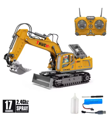 Excavator Cars Trucks Alloy Bucket 17Channel Dumper Spray Truck 1/18 Simulation Engineering Electric Vehicles for Kids Boys