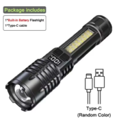 High Power LED Rechargeable Flashlight Powerful TYPE-C Rechargeable COB Flashlight With Side Light Torch For Outdoor Camping Hiking