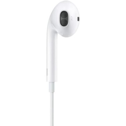 Close-up of Apple EarPods USB-C right earbud showing R label and mesh speaker grille, UK