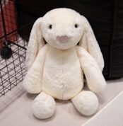 Cream long-eared floppy bunny soft plush toy with pink nose, ultra-soft fur, sitting position, ideal baby shower or birthday gift UK