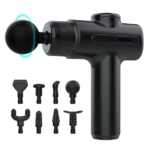 Massage gun deep tissue percussion massager in matte black with 8 interchangeable heads included, suitable for full body muscle relief – UK