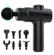 Massage gun deep tissue percussion massager in matte black with 8 interchangeable heads included, suitable for full body muscle relief – UK