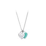 Silver double heart necklace with blue enamel charm, UK jewellery