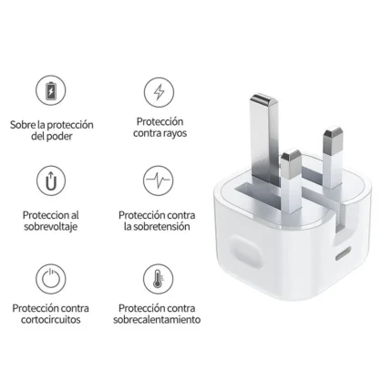 20W USB-C charger UK plug with overcharge, surge and overheating protection