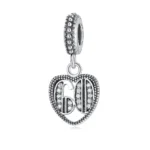 60th birthday charm in sterling silver with heart design and sparkling cubic zirconia stones