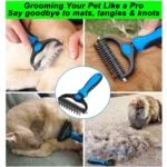 Using a pet dematting tool to remove mats, tangles and knots from dog and cat fur